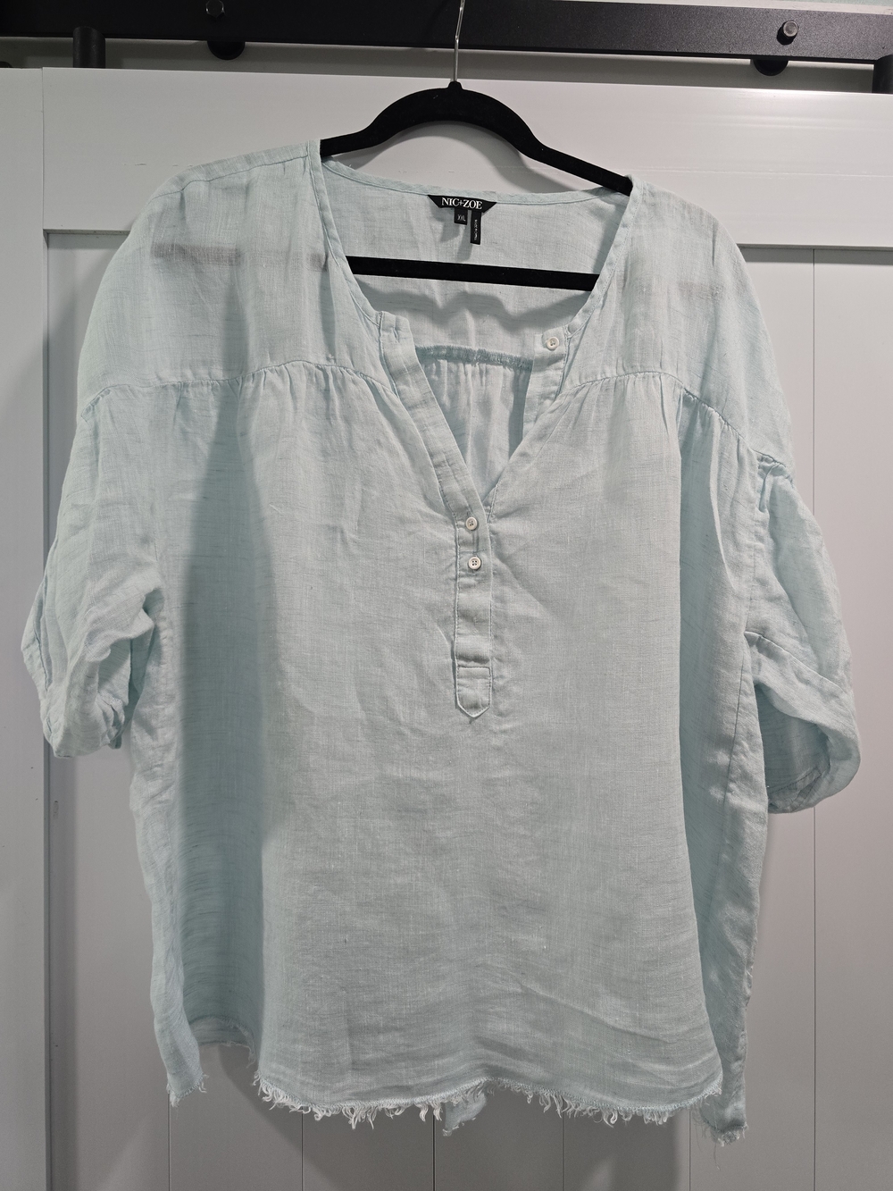 NIC+ZOE Light Blue Linen Split-Neck Henley Blouse